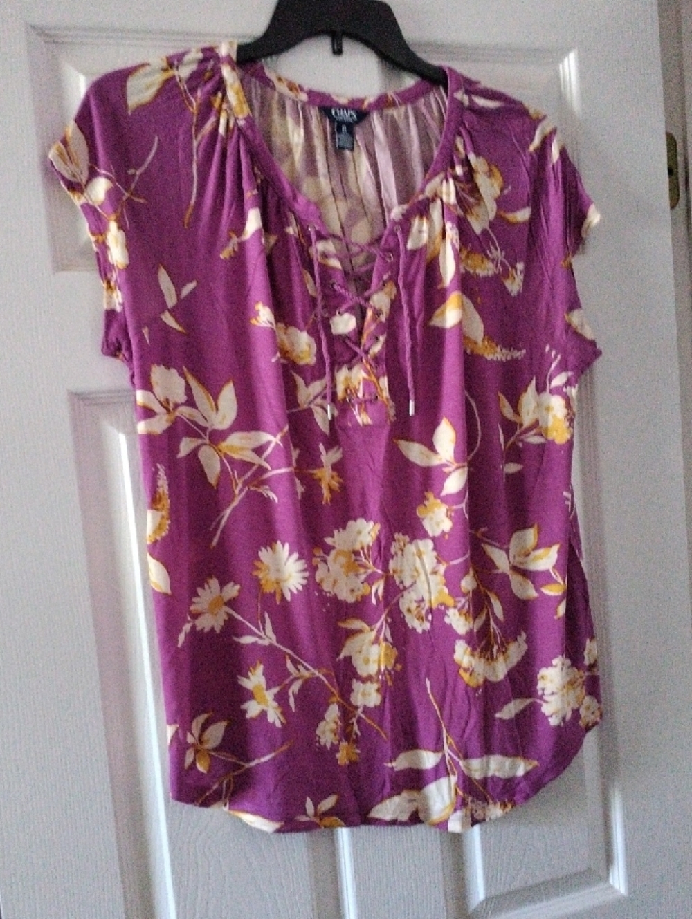 Chaps Purple Floral Lace-Up V-Neck Tunic